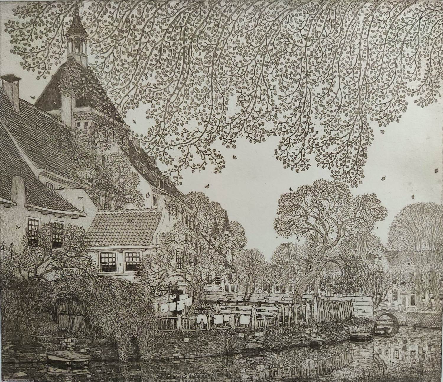 Wijnand Otto Jan Nieuwenkamp - Vallende bladeren, Amersfoort verkocht voor € 250!