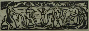 Jan Wiegers - Ingelijste houtsnede , De Baders – Lijst, 22 x 31 cm. kaufen? Bieten Sie von 60!