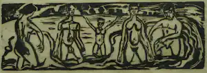 Jan Wiegers - Ingelijste houtsnede , De Baders – Lijst, 22 x 31 cm. verkauft für € 60!