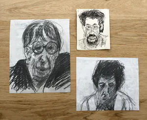 Gerard Fieret - 3 portret tekeningen + 5 Fieret bierviltjes uit de verzameling van Ben Moritz kopen? Bied vanaf 75!