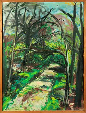 Antoine van der Pas - Acryl op paneel, Boslandschap - Ingelijst (Groot) verkocht voor € 1!