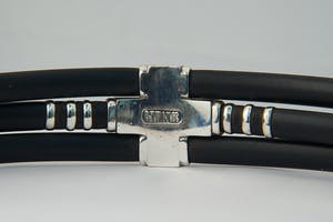 1584 - Stoere 1e gehalte Zilver en caoutchoucband YANVAN armband - gekeurd kopen? Bied vanaf 30!