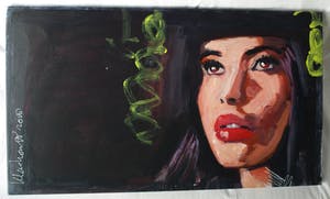 Peter Klashorst - Acrylverf op doek op houten frame , “Portret, Rode mond” – 60 x 105 cm - 2018 kopen? Bied vanaf 350!
