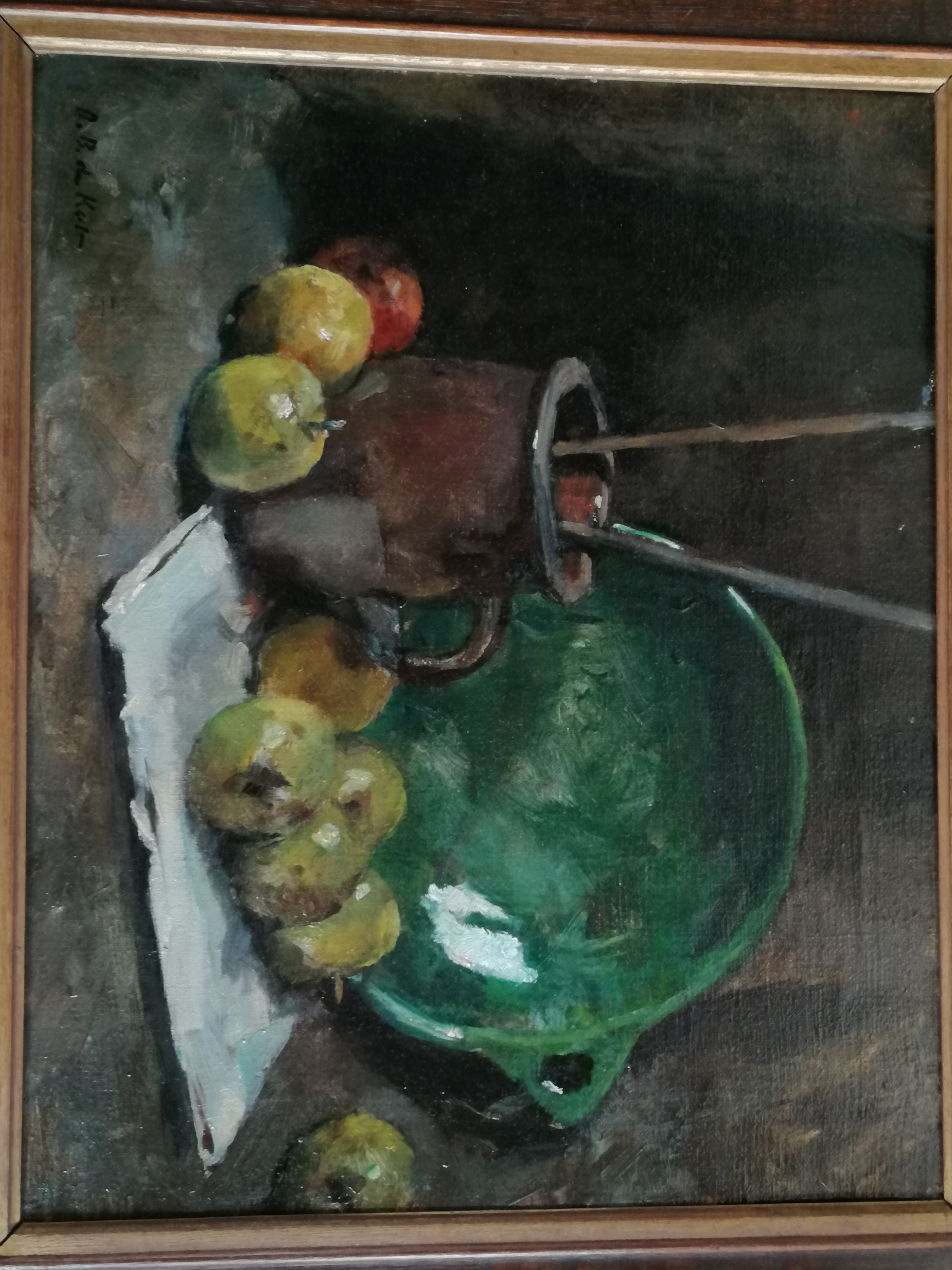 Otto B. de Kat - Stilleven met appels, bruine kan en groene schaal kopen? Bied vanaf 450!