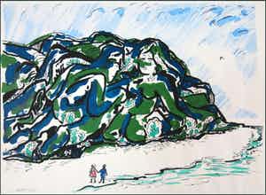 Pieter Holstein - Titel: Figuren in de bergen - Ingekleurde litho verkocht voor € 75!