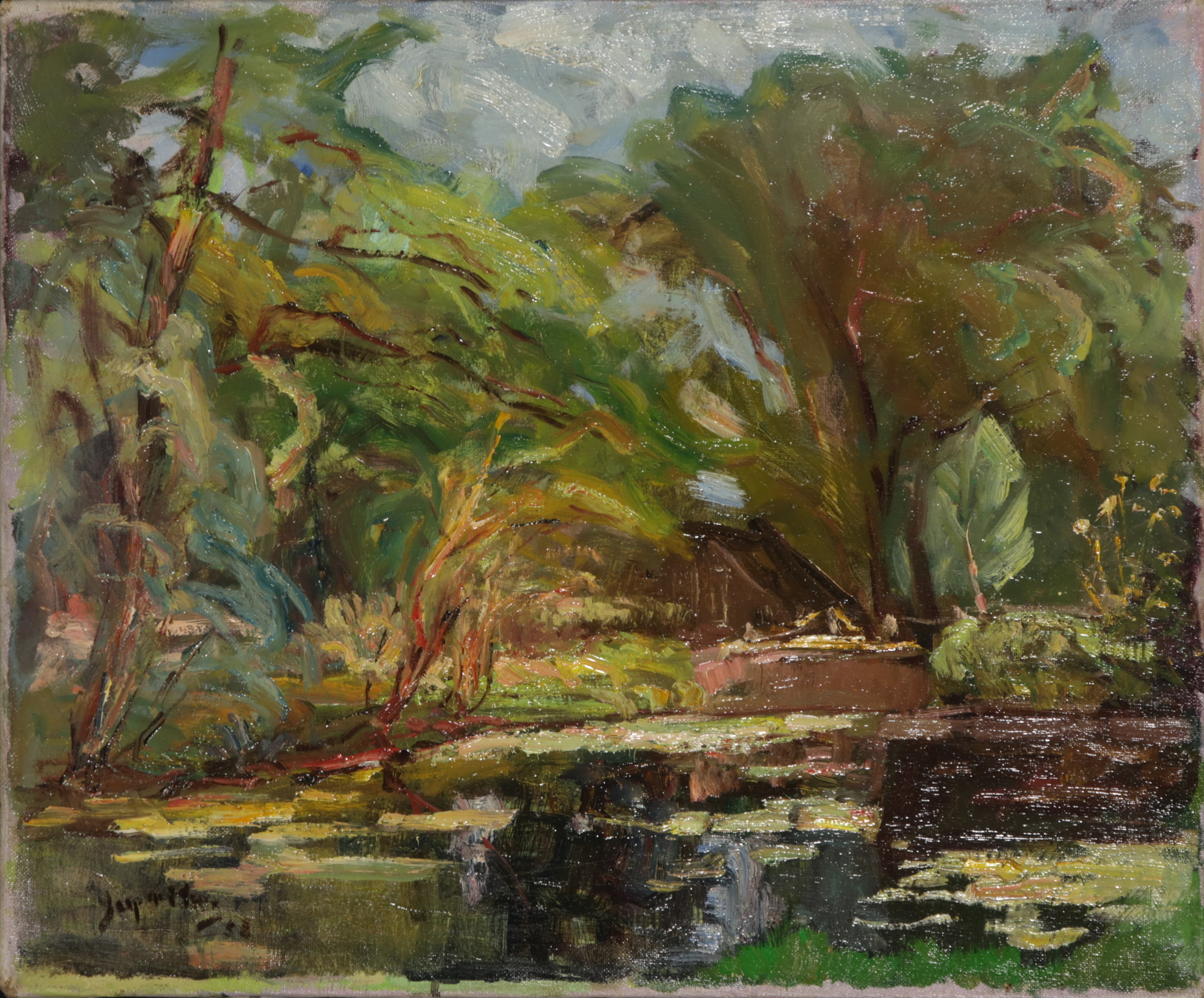 Jaap de Ruig - Olieverf op doek, Slotgracht  kopen? Bied vanaf 50!