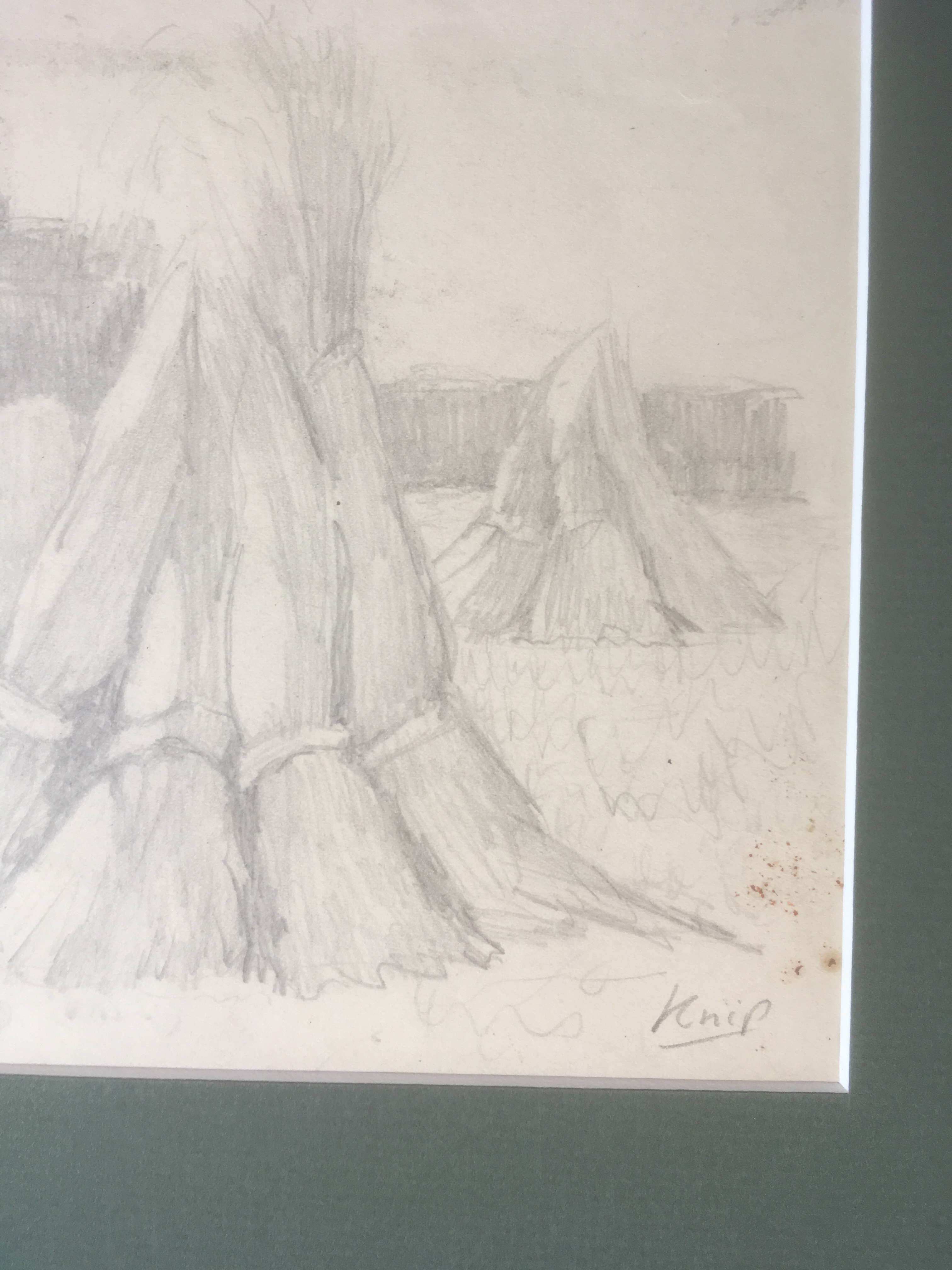Niet of onleesbaar gesigneerd - Potlood op papier - Landschap met korenschoven gesigneerd Knip kopen? Bied vanaf 1!