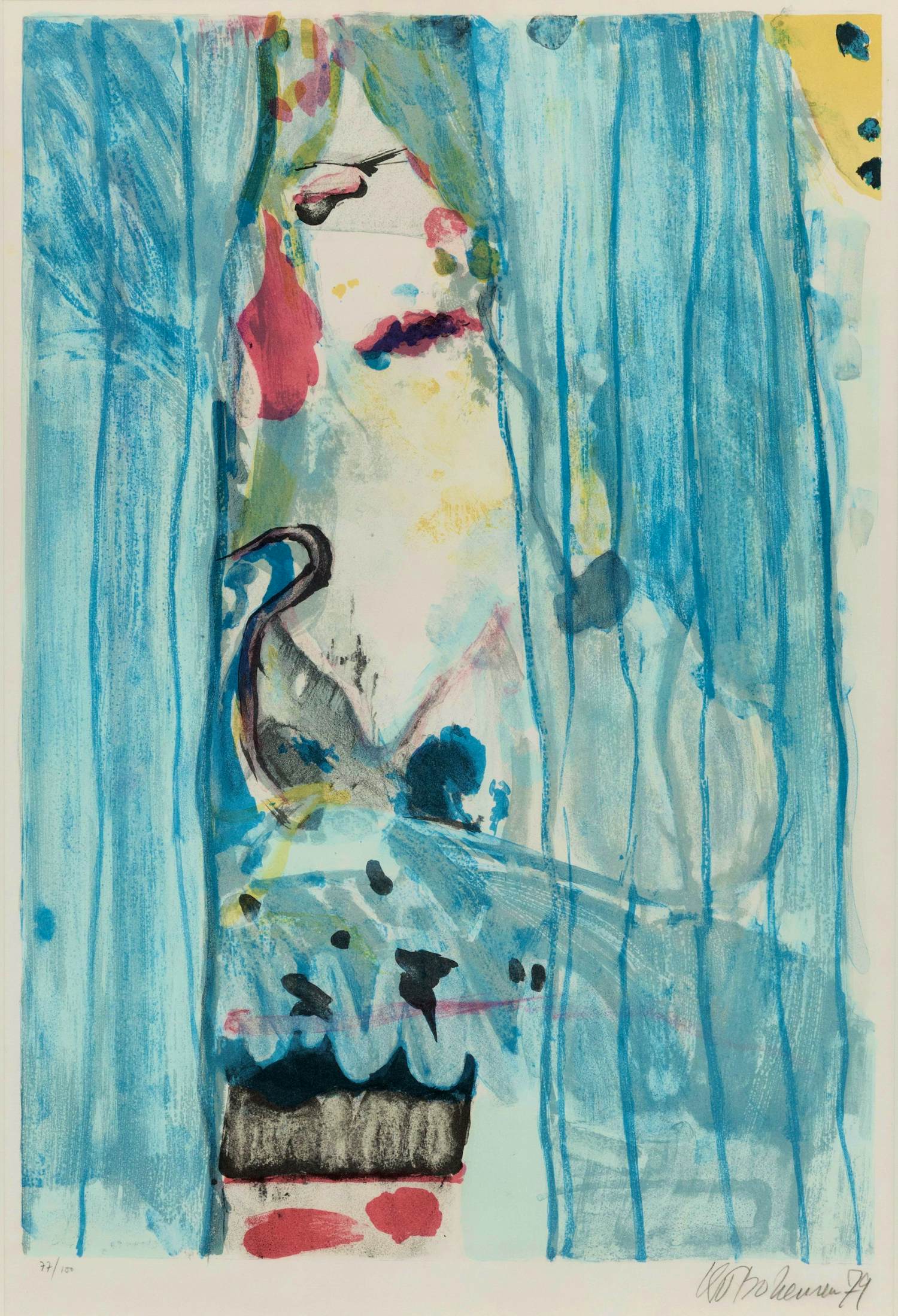 Kees van Bohemen - Ingelijste zeefdruk: dame achter het gordijn - 1979 (nette lijst!) kopen? Bied vanaf 250!