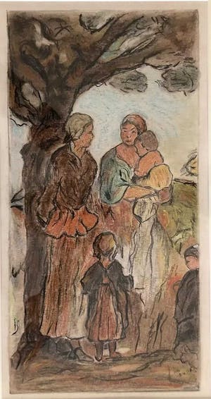 Niet of onleesbaar gesigneerd - Boerengezinnen - Krijttekening, Fraai Ingelijst kopen? Bied vanaf 1!