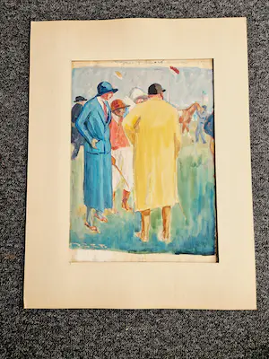 Niet of onleesbaar gesigneerd - omstreeks 1920 - gouache - "at the Polo game" met aantekeningen in potlood kopen? Bied vanaf 1!