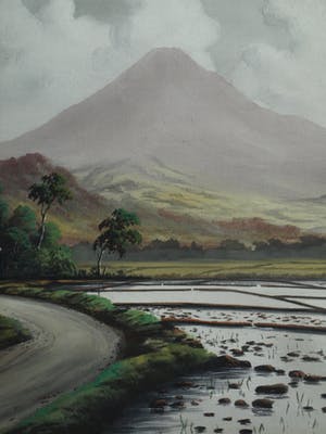 Niet of onleesbaar gesigneerd - Grote ingelijste gouache , Indisch landschap – ca. 1950 – 54 x 87 cm. kopen? Bied vanaf 1!