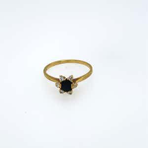 14kt gouden diamanten ring+saffier, maat 54/17,50, 2,08 gr verkocht voor € 180!