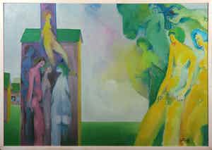 Franscz Witte - Acryl op doek, zonder titel - Ingelijst verkocht voor € 1!