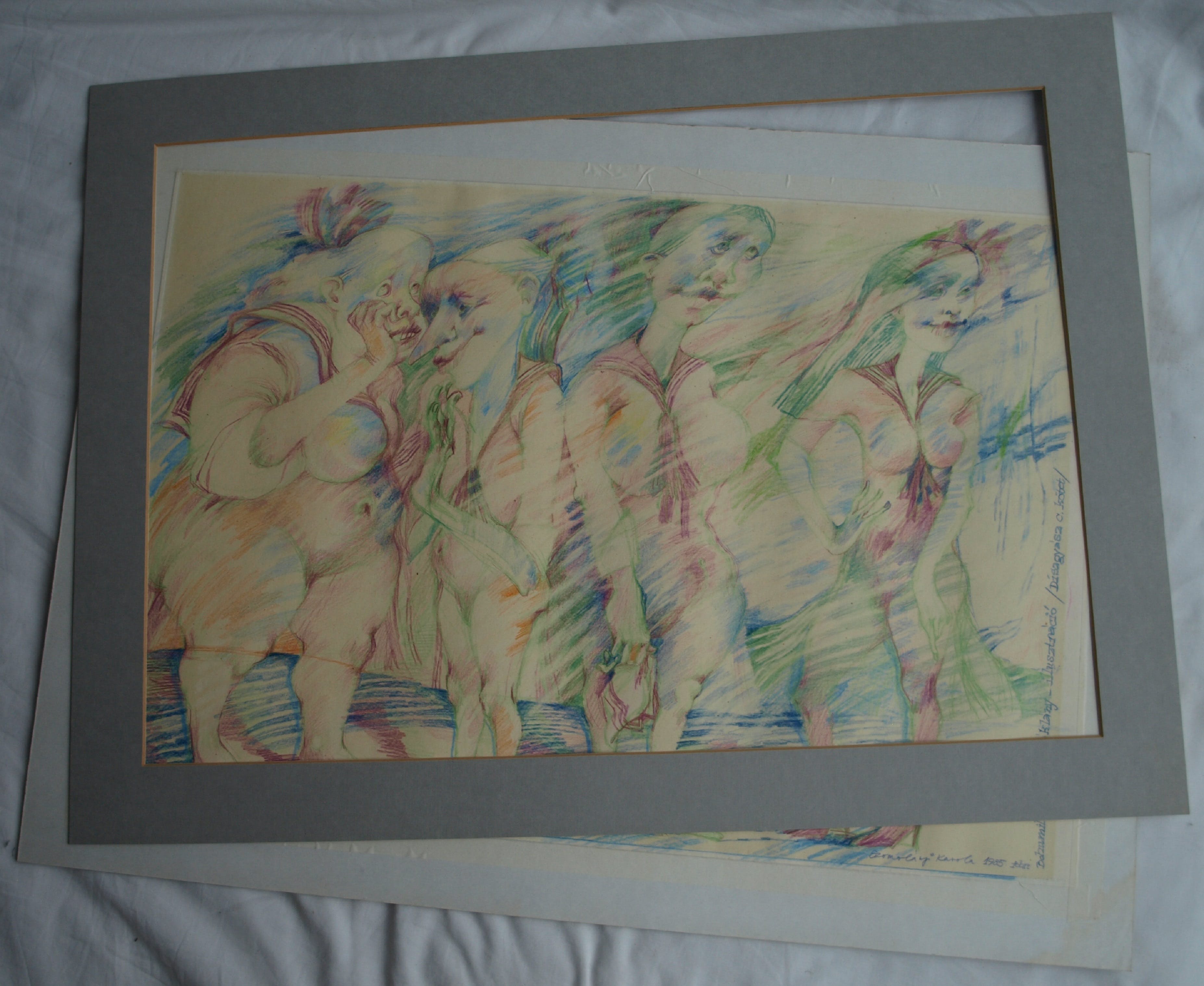 Niet of onleesbaar gesigneerd - Tekening , “Roddelende dames” – gesigneerd – 1985 kopen? Bied vanaf 1!