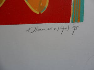 Diana van Hal - gesigneerde linosnede , Titel, "Onderweg". kopen? Bied vanaf 35!