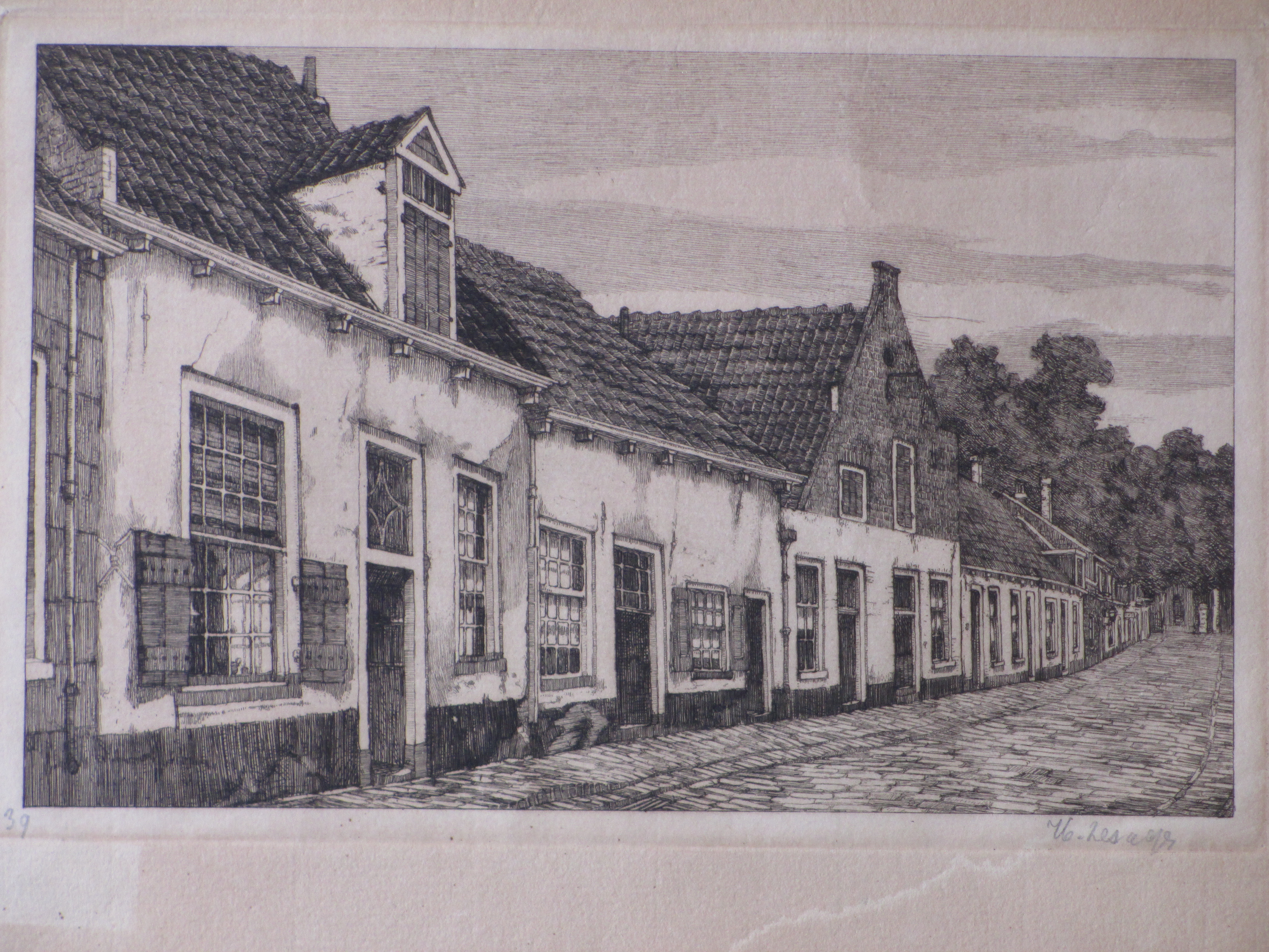 Hendrik Lesage - Straatje op Texel - Ets kopen? Bied vanaf 1!