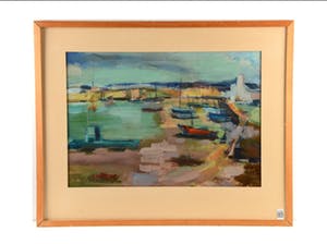 Marjon de Wit - "Haventje in Bretagne" - Gouache, Ingelijst kopen? Bied vanaf 85!