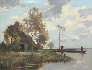 Johan Hendrik Kaemmerer - C2317 - visser in praam bij boerenschuur aan water kopen? Bied vanaf 395!