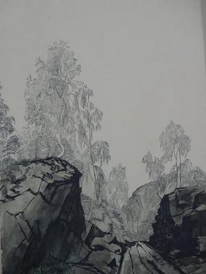 Wilhelmina van Oranje-Nassau - , Berglandschap, Litho uit 1933. kopen? Bied vanaf 60!