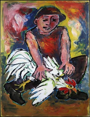 Martin van Wordragen - Olieverf op doek, Hanenvanger - Ingelijst (Groot) kopen? Bied vanaf 250!