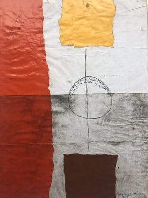 Hannes van Es - Abstracte compositie met geel vierkant kopen? Bied vanaf 145!