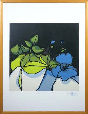 Fon Klement - Boardsnede, Les Fleurs - Ingelijst verkocht voor € 100!