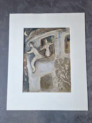 Marc Chagall - originele - Mourlot Frères - 1956 kleuren litho "David saved by Michal" kopen? Bied vanaf 171!