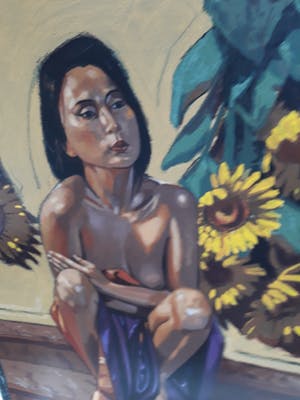 Nico Vrielink - vrouw met zonnebloemen kopen? Bied vanaf 210!