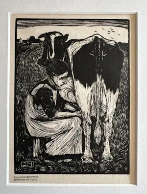 Jan Mankes - Originele Houtsnede Koemelkster 1927 kopen? Bied vanaf 185!