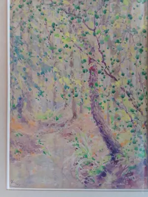 Leopold Muller - Bosgezicht in de lente in een pointillistische techniek kopen? Bied vanaf 35!