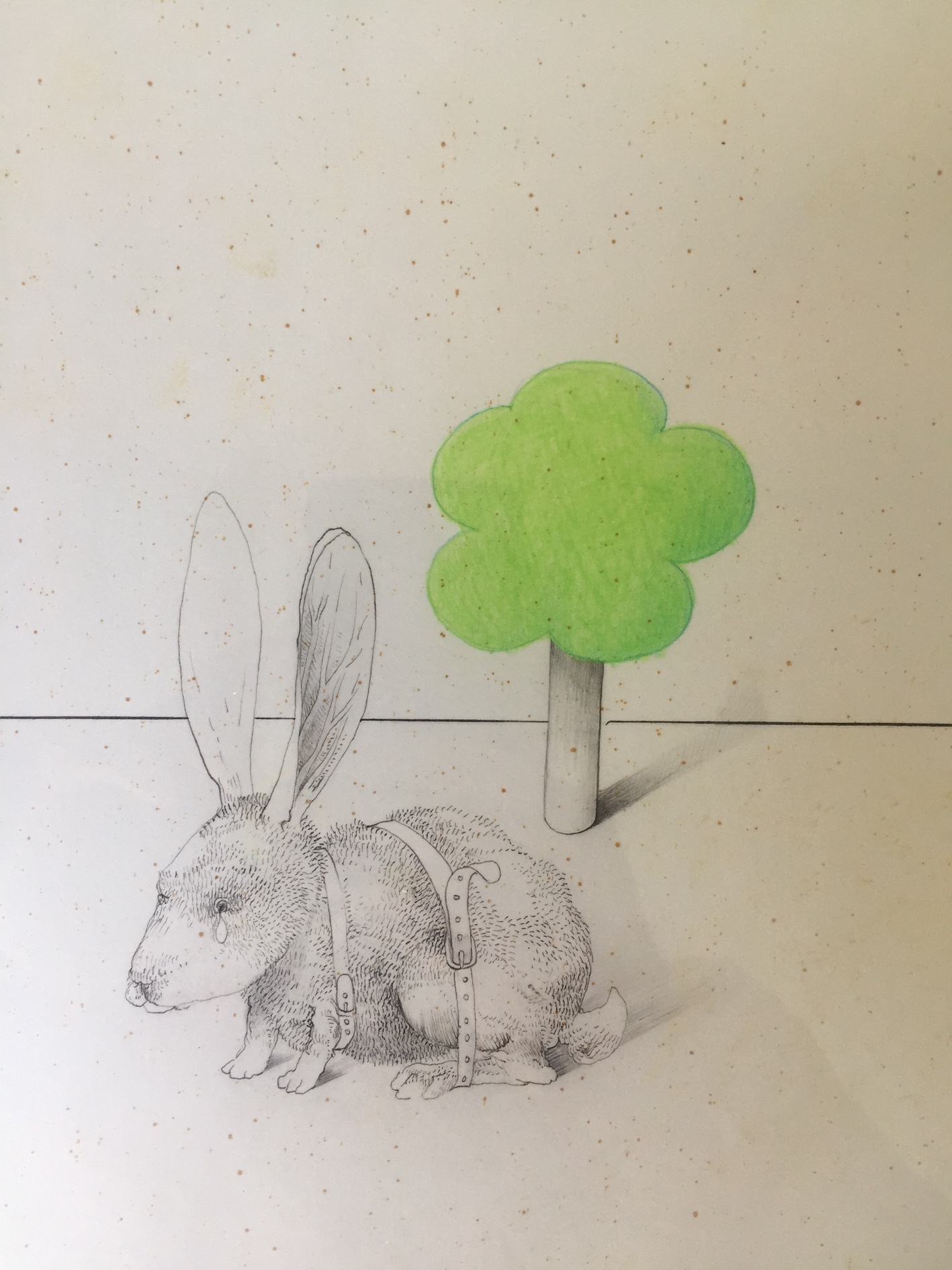 Jeroen Henneman - Potloodtekening, Ingelijst, "Huilend Konijn" verkocht voor € 350!