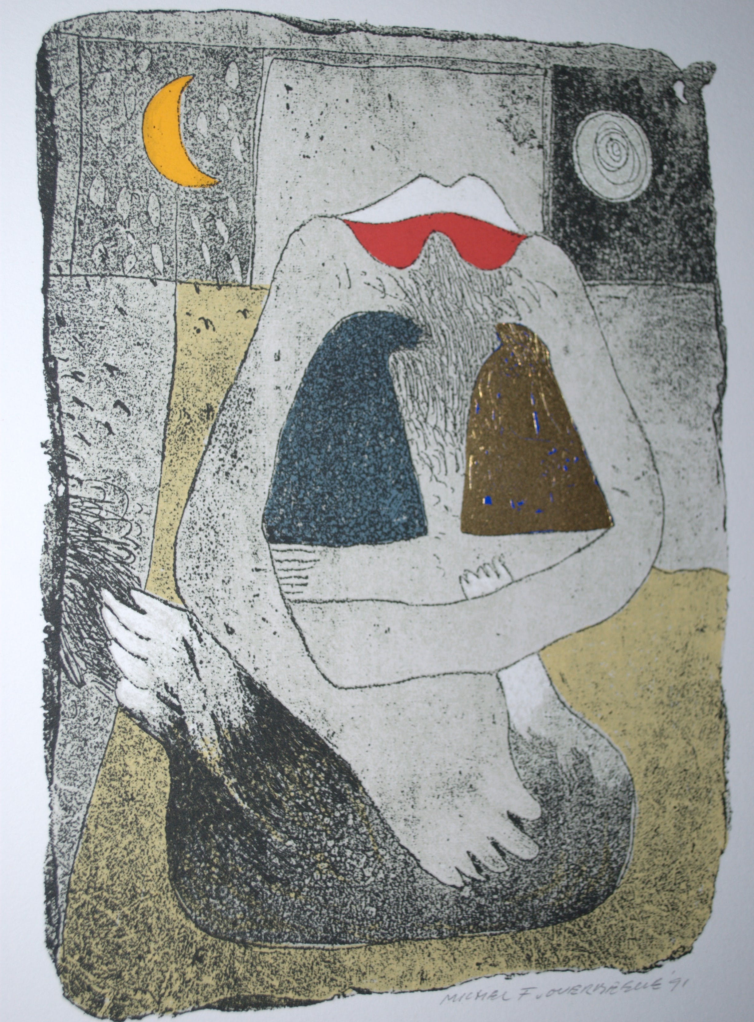 Michel van Overbeeke - communicatie - zeefdruk met bladgoud 22 k. kopen? Bied vanaf 40!