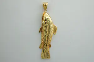 53 - Mooi bewerkte relatief grote 14 Krt gouden vis (koi)karper hanger kopen? Bied vanaf 400!