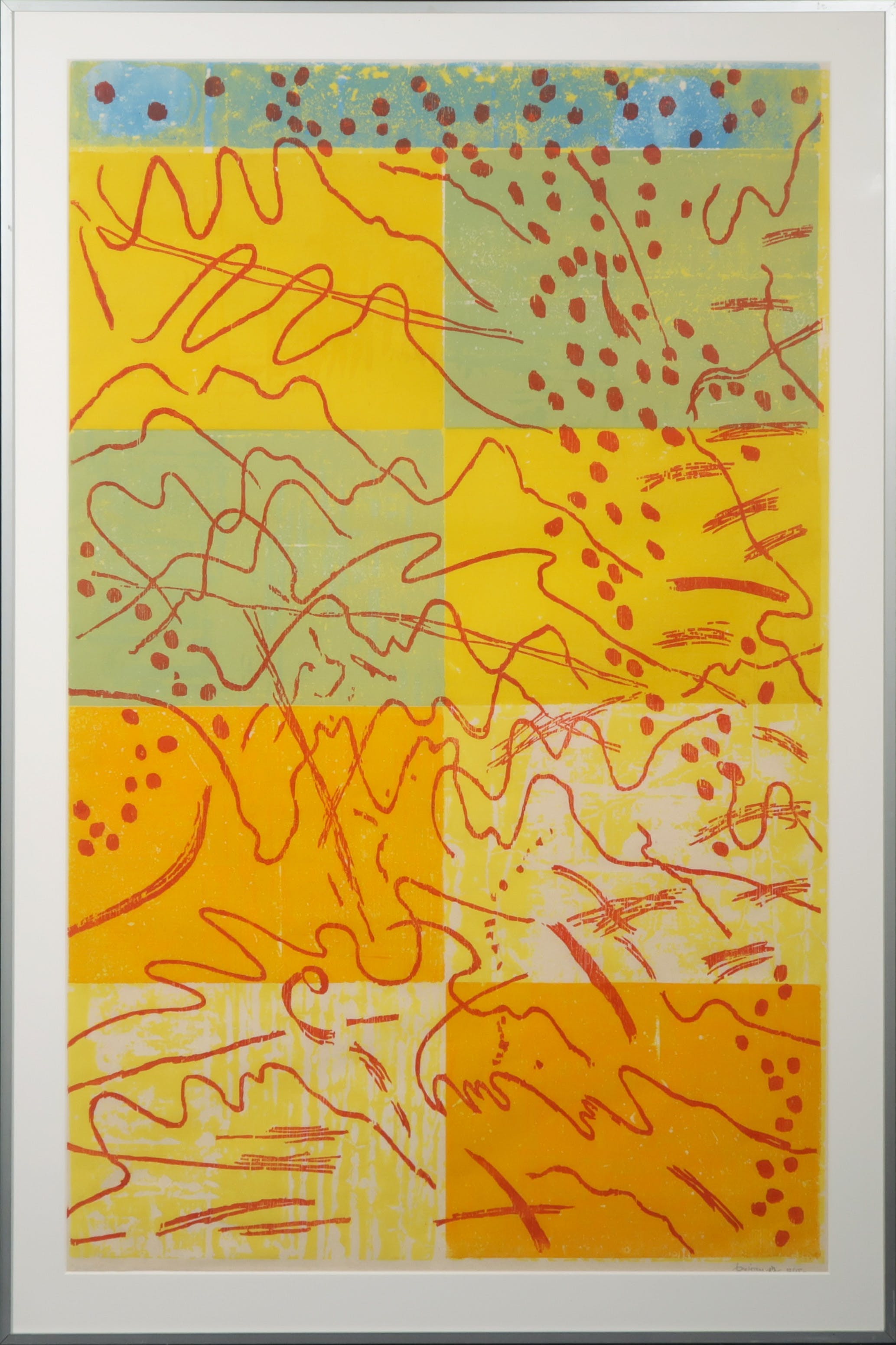 Jef Diederen - Lino op dungeschept papier, Zang van vogels (groot) - Ingelijst verkocht voor € 70!