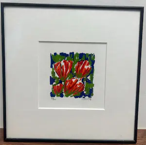 Ad van Hassel - 2x fraaie Tulpen, kleurenzeefdruk ("ingelijst) kopen? Bied vanaf 55!