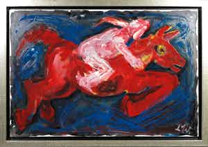 Martin van Wordragen - Gemengde techniek op doek, Nachtelijke ruiter - Ingelijst (Groot) verkocht voor € 250!