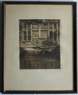 Willem Gerard Hofker - Ingelijste ets , Stadsgezicht – Amsterdam? Den Haag? kopen? Bied vanaf 50!
