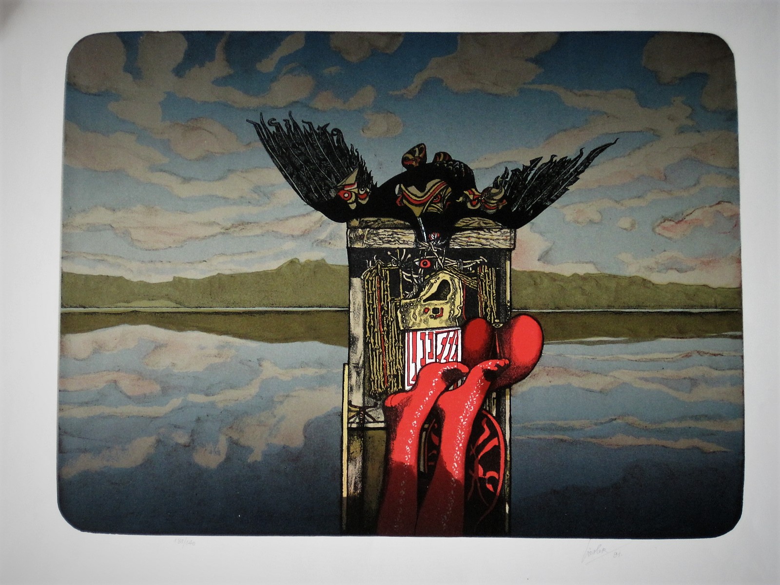 Josef Liesler - "Red sox Blue sky" Litho van Tsjechisch surrealist Josef Liesler kopen? Bied vanaf 1!