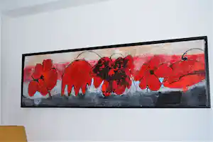 Antonio Poioumen - Rode bloemen, gemengde techniek, acryl - fraai ingelijst, groot verkauft für € 350!