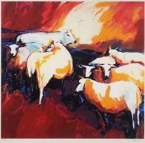 Gerda Elfring - Zeefdruk, Schapen - Ingelijst kopen? Bied vanaf 35!