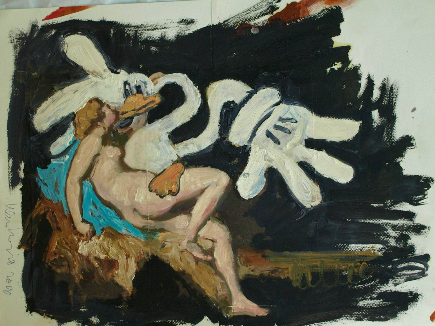 Peter Klashorst - Zwanenliefde - Gemengde techniek op papier - Mooi formaat - Handgesigneerd !!! verkocht voor € 90!