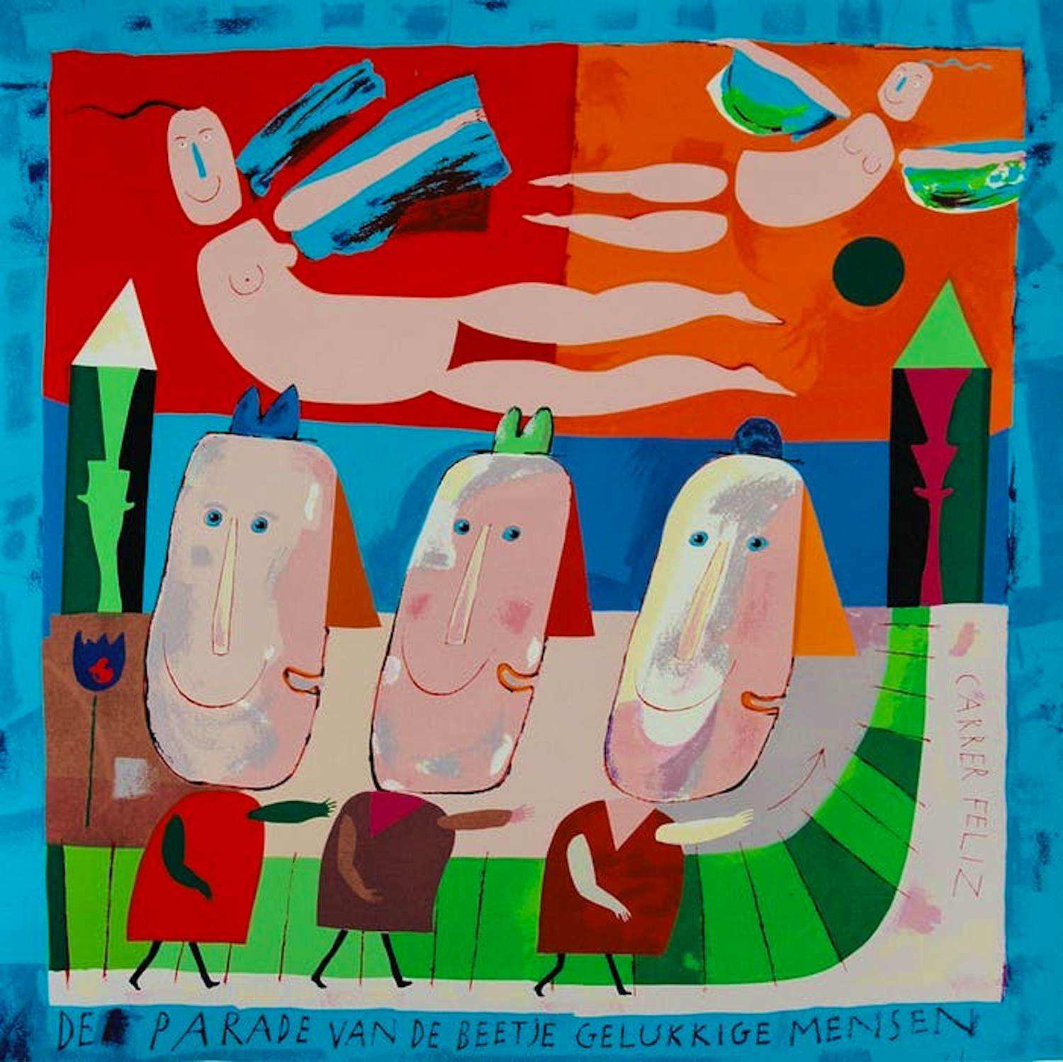 Wouter Stips - Kleurenzeefdruk DE PARADE van de BEETJE GELUKKIGE MENSEN kopen? Bied vanaf 110!