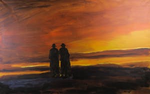 Justus Donker - Acryl op doek, Twee mannen op het strand - Dubbel beschilderd! (Zeer groot) kopen? Bied vanaf 1!