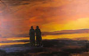 Justus Donker - Acryl op doek, Twee mannen op het strand - Dubbel beschilderd! (Zeer groot) verkocht voor € 1!