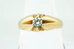 Fraaie  geel-gouden (14 krt) & diamanten (ca. 0.40ct) H/VS unisex solitair-ring verkocht voor € 470!
