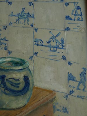 Niet of onleesbaar gesigneerd - Ingelijst, olieverf op board , stilleven “Aardewerk met bierpullen” kopen? Bied vanaf 1!