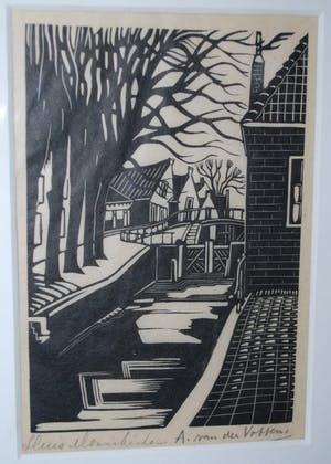 Andre van der Vossen - sluis Monnikendam - houtsnede kopen? Bied vanaf 40!