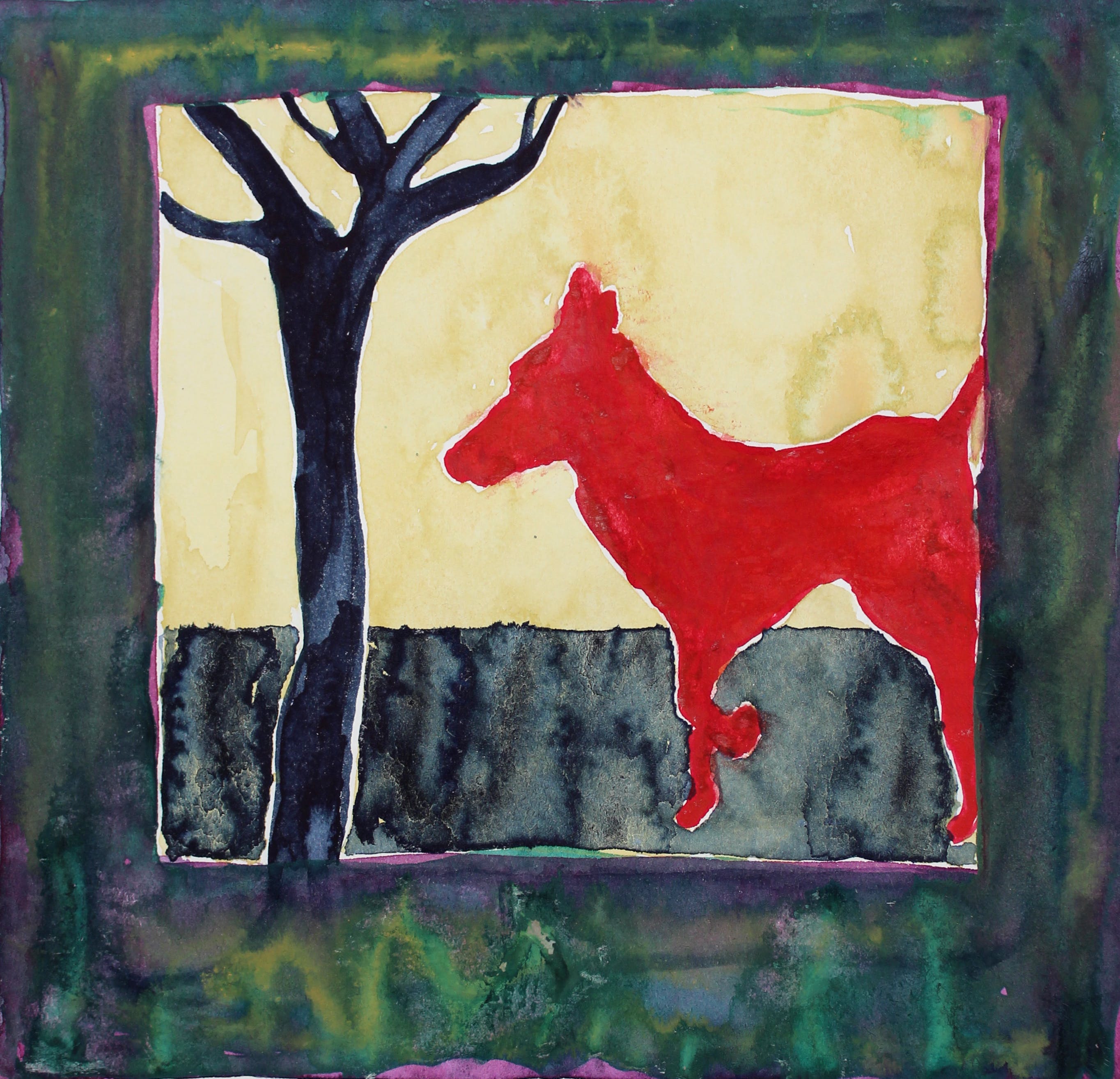 Ad van Riel - Red Dog with Tree (2) verkocht voor € 35!