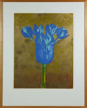 Eliza Kopec - Set van twee mooie kleurenetsen, A blue & red barbarian in a garden - Ingelijst kopen? Bied vanaf 80!