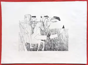 Aat Verhoog - Mannen met paarden, litho kopen? Bied vanaf 40!